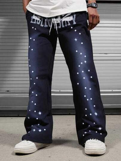 Street Life Pantalon droit décontracté, de mode quotidienne décontracé, avec graphisme lettres lavées, pour homme