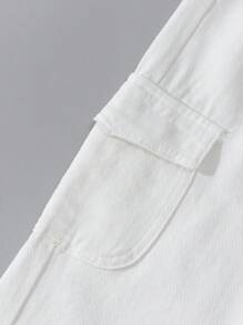 Sparklyn 女童休闲百搭百搭宽松阔腿破洞多口袋牛仔裤 - 白色 - 查看 4