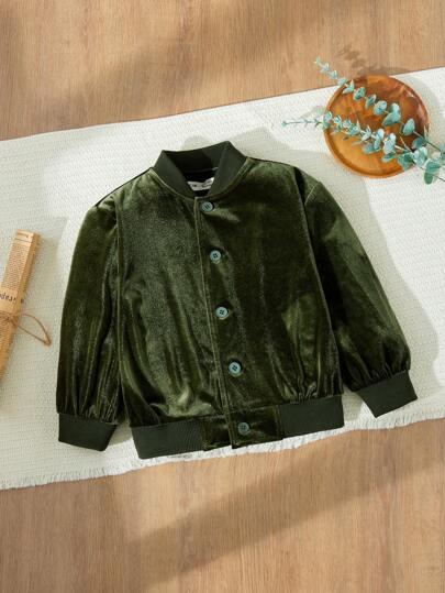 Blossori 男童优雅法式天鹅绒针织贴身纽扣夹克，军绿色，秋冬