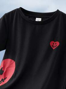 Set de 6 bucăți pentru copii, ocazional, confortabil, la modă, simplu și practic, set de tricou și pantaloni scurți, model moale de inimă și păianjen, potrivit pentru primăvară/vară și sărbători precum Ziua Îndrăgostiților"
