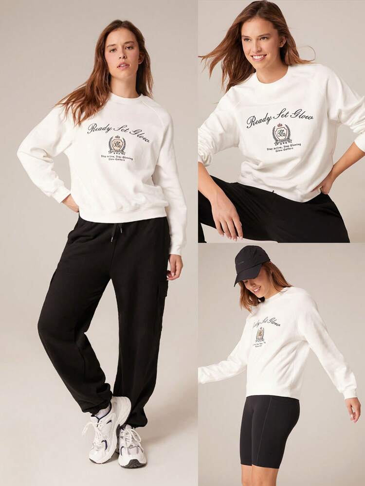Everyday Fleece Relaxed Fit Badge Embroidered Sweater Sweatshirt Daily Casual Full Winter