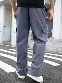 Manfinity RSRT Plus Size Men's Casual Versatile Solid Color Corduroy Cargo Pants