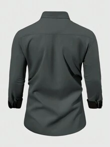 Manfinity Mode 大码男士纯色休闲商务衬衫，简约风格，适合日常穿着 - 灰色 - 查看 2