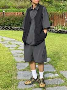 DAZY Men's College Style Short Sleeve Drawstring Top And Shorts Polo Suit,Fall Clothes