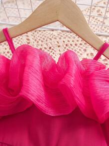 SHEIN 可爱粉色细肩带露肩连体衣，适合女婴，夏季 - 粉色 - 查看 6