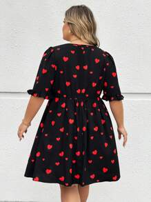 SHEIN CURVE+ CURVE PLUS /Valentine's Day/Plus Size Women's Doll Heart Print Dress - Black - View 2