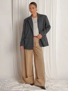 COSMINA Women Loose Fit Deep Grey Casual Wide Strap Blazer, Spring/Autumn - Dark Grey - View 3