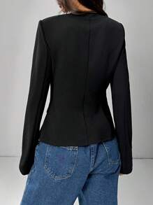 SHEIN EZwear 女士简约时尚休闲日常西装外套（秋冬季款） - 黑色 - 查看 2