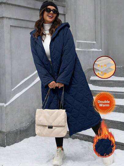 SHEIN LUNE Chaqueta acolchada de talla grande, de unicolor, con capucha, para el invierno