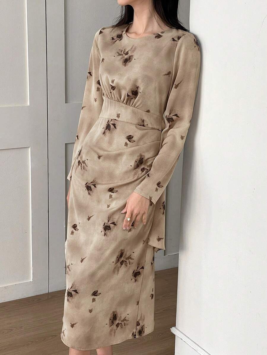 DAZY 复古印花连衣裙，新中式设计连衣裙，秋季连衣裙长袖连衣裙