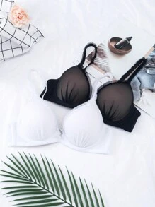 2 Packs Comfortable Minimalist Solid Color Underwire Supportive Breathable Bras - Multicolor - View 8