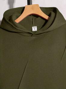 SHEIN 2pcs Tween Boy Fleece Hoodie & Sweatpants Set, All-Match & Versatile, Suitable For Spring & Autumn, Thickened - Army Green - View 7