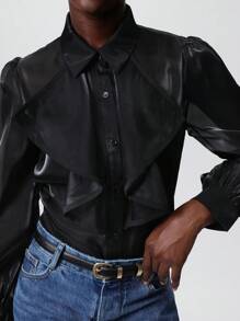 SHEIN Privé 荷叶边透明衬衫，长袖，适合春夏季节、情人节