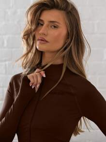 Musera Sport 全拉链短款运动上衣外套，适合板式网球、网球、匹克球、健身房、秋季瑜伽、普拉提、日常休闲穿着。 - 巧克力棕 - 查看 5