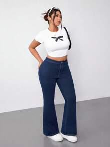 SHEIN EZwear 大码休闲修身喇叭牛仔裤