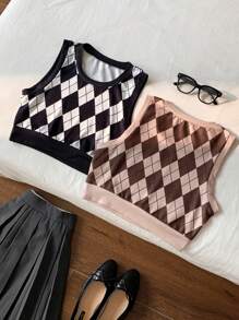 Comfortcana Débardeur casual à motif écossais, conception de mode simple pour un port quotidien - Multicolore - Voir 2