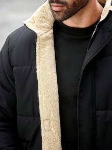 Manfinity Homme Men's Plus Size Solid Color Long Sleeve Casual Loose Padded Coat, Winter