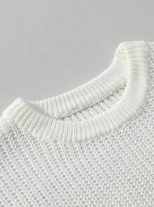 Manfinity CasualKnits Men's Solid Color Round Neck Long Sleeve Casual Sweater, Autumn/Winter - White - View 4