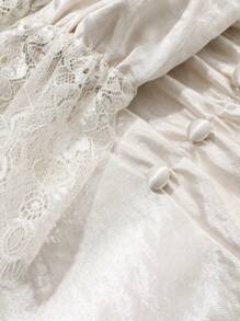 DAZY V 领蕾丝拼布泡泡袖中长连衣裙，适合女士舞会礼服，优雅、荷叶边、正式女士礼服，秋季长袖连衣裙 - 杏色 - 查看 10