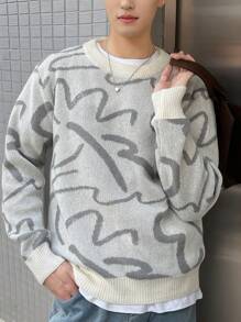 Manfinity Hypemode Men's Round Neck Long Sleeve Striped Pattern Casual Loose Sweater, Autumn/Winter - Multicolor - View 4