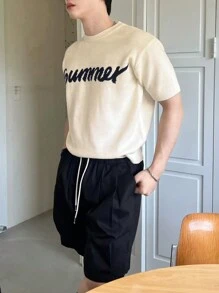 DAZY Men's Letter Jacquard All-Match Versatile Knit Top,Back To School Clothes - Apricot - View 2