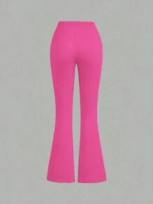 SHEIN Tween Girl 2pcs/Set Heart Printed Cropped T-Shirt And Flared Pants - Hot Pink - View 6