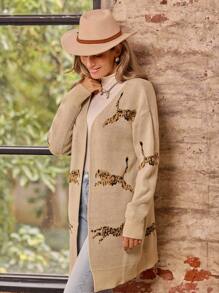 LanaWest Autumn/Winter Women Oversized Jacquard Knitted Cardigan, Casual Loose Long Sweater Coat Fall Cloth For Women - Multicolor - View 4