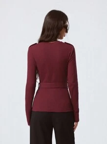 LYSMO Ramadan Akira Red 女款罗纹腰带 T 恤 - 紅色 - 查看 2