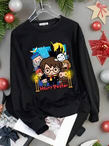 HARRY POTTER X SHEIN Plus Size Large Black Sweatshirt 2025 New Year Sweatshirt Autumn Winter Fall - Black - View 1