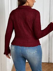 SHEIN Frenchy Plus Size Plain Texture Long Sleeve T-Shirt, Casual Autumn