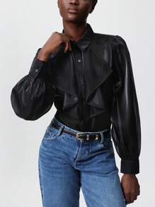 SHEIN Privé 荷叶边透明衬衫，长袖，适合春夏季节、情人节