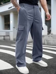 Manfinity RSRT Plus Size Men's Casual Versatile Solid Color Corduroy Cargo Pants