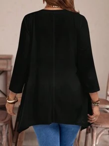 EMERY ROSE Casual Minimalist Allover Heart Print Loose Fit Long Sleeve T-Shirt, Plus Size