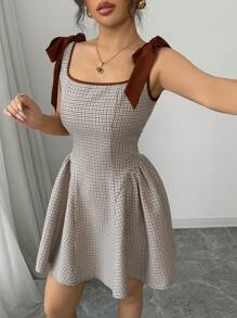 Selianne 新款女装，度假度假可爱设计，撞色蝴蝶结肩带，格子面料，适合日常、通勤、约会、外出、修身显瘦，多种造型选择，优雅精致，适合春、夏、秋、冬 - 彩色 - 查看 6