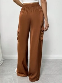 Chiquease Women Casual Versatile Elastic Waist Faux Drawstring Pocket Straight Leg Pants Fall Cloth For Women