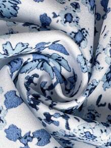 EMERY ROSE Women's Ditsy Floral Loose Fit Round Neck Ruffle Sleeve Vacation Shirt (Asymmetric Floral Pattern) - White - View 7