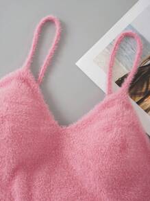 INAWLY 素色短款絨毛針織上衣 - 粉色 - 查看 3