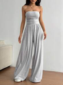 Flirla 休闲褶皱抹胸宽松阔腿连体裤