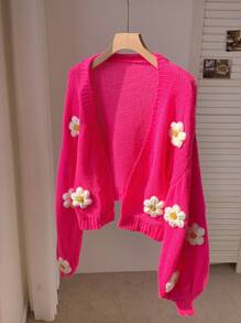 Comfortcana 花卉贴花主教袖开衫、长袖上衣