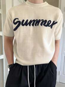 DAZY Men's Letter Jacquard All-Match Versatile Knit Top,Back To School Clothes - Apricot - View 6