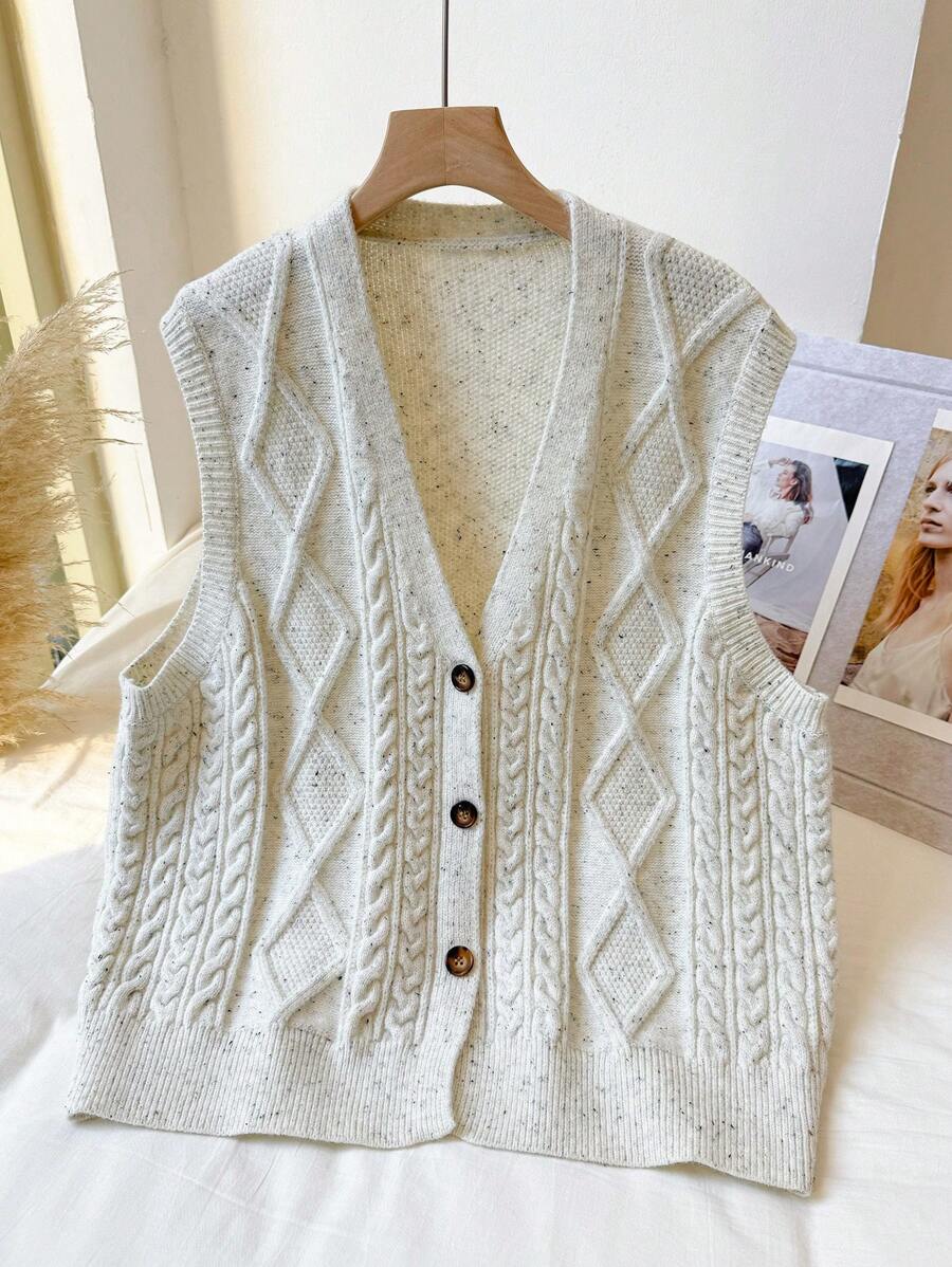 SHEIN Privé Plus Size 'Be Mine' Knitted Cropped Tank Top Vest - Apricot - View 1