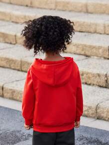 SHEIN Young Boys' Sports Soccer Graphic Hoodie Sweatshirt, Loose Fit Red Comfortable Fabric
