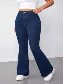 SHEIN EZwear 大码休闲修身喇叭牛仔裤