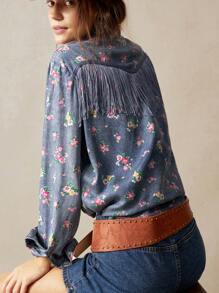 Bohemela Women's Casual Printed Loose Woven Shirt Western Wear Women Festival Boho Hippie Cowgirl Old Money - Dark Wash - View 7