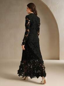 Anewsta Váy ren khoét lỗ tay dài màu trắng cho nữ - màu đen - Xem 3