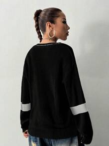 StreetHx 女士宽松长袖毛衣，休闲时尚，适合日常穿着，针织套头衫，秋冬款毛衣 - 黑色 - 查看 2