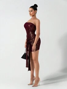 Zolique Women's Elegant Sexy Fashion Gold-Plated Fabric Leopard Print Strapless Mini Dress