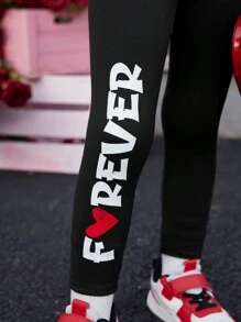 SHEIN Explorewe Young Girl Black Leggings With Cool Letter Print, Streetwear Style Young Girl Skinny Leggings, Suitable For Sports, Daily Wear, School, Outdoor Activities, All Seasons, Winter