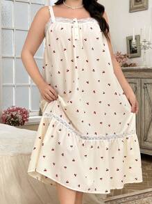 Plus Size French Chateau Style Cherry Print Dress