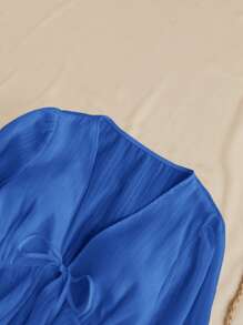 Soleia V-Neck Flare Sleeve Ruffle Hem Casual Blouse For Autumn